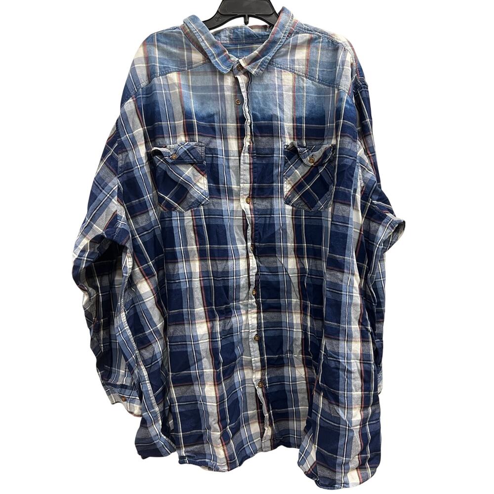 PX Premium Xpression Blue plaid button up Big and tall SZ 5X XXXXXL 5XLT